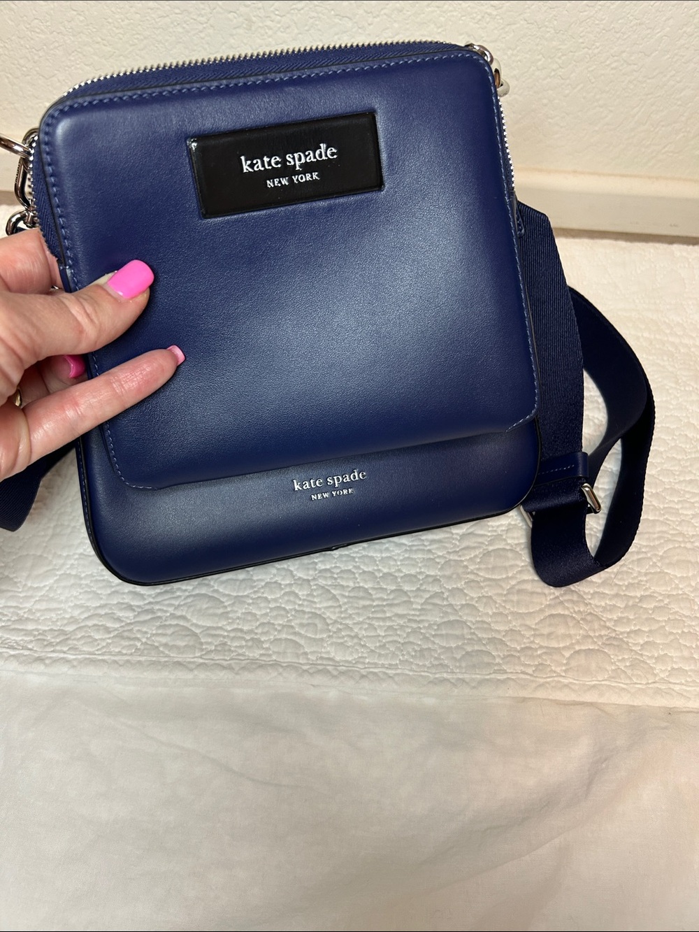 kate spade navy leather crossbody dual with silver hardware nwt - Picture 4 of 8